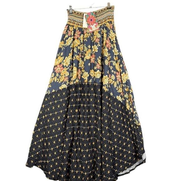 NWT Farm Rio Yolanda Maxi Skirt Anthropologie Navy Floral Print Size Small - Picture 2 of 11